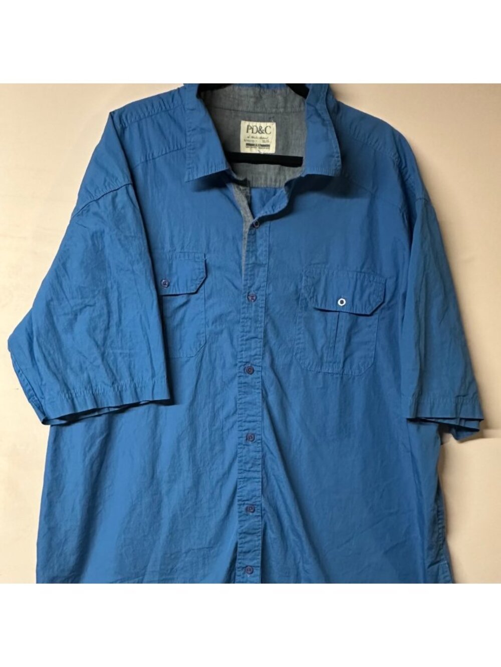 PD&C Men's  4XL 100% Cotton Blue Short Sleeve Button-Down Shirt Casual office fa